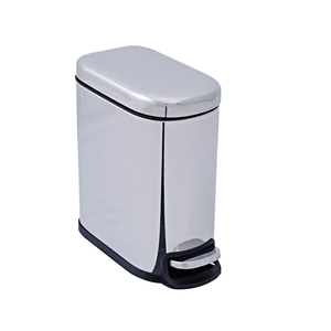Cos de gunoi Slim, pentru baie, 5 L, cu pedala, forma dreptunghiulara, otel, crom