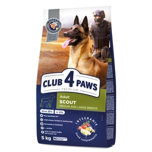 Hrana uscata completa pentru caini superactivi CLUB 4 PAWS Premium Scout, Adult, pasare, 5 Kg
