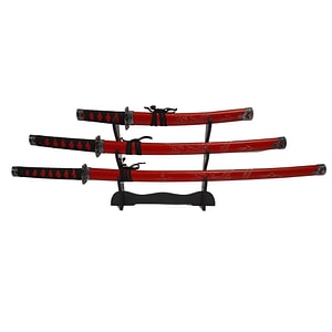 Set sabii katane decorative IdeallStore, panoplie, Ninja Warrior, rosu, metal, 83 cm, teaca inclusa