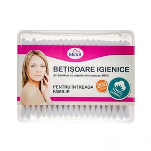Betisoare igienice Minut, 200buc/cutie, bumbac