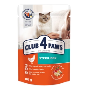 Hrana umeda completa Club 4 Paws Premium pentru pisici sterilizate, 24x80g