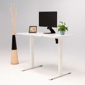 Birou reglaj electric SmartAdjust, cadru alb, inaltime reglabila, controler sus/jos, latime ajustabila, blat alb 120x60 cm