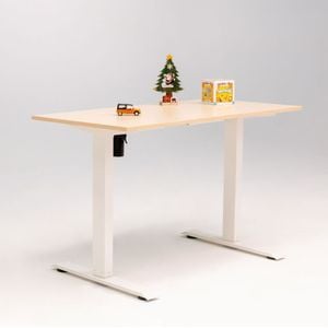 Birou reglaj electric SmartAdjust, cadru alb, inaltime reglabila, controler sus/jos, latime ajustabila, blat crem 140x70 cm