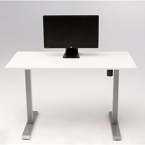 Birou reglaj electric SmartAdjust, cadru gri, inaltime reglabila, controler sus/jos, latime ajustabila, blat alb 140x70 cm