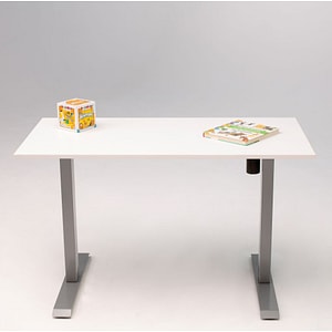 Birou reglaj electric SmartAdjust, cadru gri, inaltime reglabila, controler sus/jos, latime ajustabila, blat alb 160x80 cm