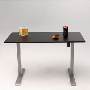 Birou reglaj electric SmartAdjust, cadru gri, inaltime reglabila, controler sus/jos, latime ajustabila, blat negru 140x70 cm