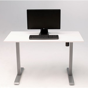 Birou reglaj electric SmartAdjust, cadru gri, inaltime reglabila, controler sus/jos, latime ajustabila, blat alb 120x60 cm