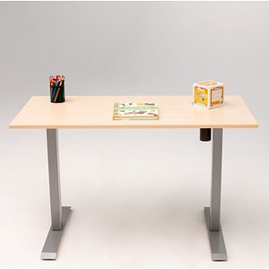 Birou reglaj electric SmartAdjust, cadru gri, inaltime 71-121cm, controler sus/jos, blat crem 140x70 cm