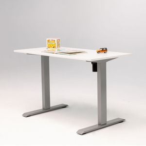 Birou electric SmartAdjust, inaltime reglabila, controler sus/jos, 1 motor, cadru gri, blat alb 120x60 cm