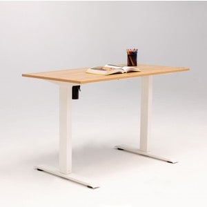 Birou reglaj electric SmartAdjust inaltime reglabila, controler sus/jos, 1 motor, cadru alb, blat stejar 120x60 cm