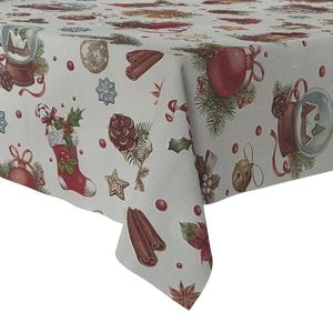 Fata de masa tip musama, model de Craciun, 18A, Alb/Rosu - 140x300 cm