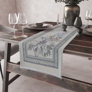 Napron Luxury Mantel Plata, model de Craciun, cu margine Lurex, Argintiu, 40x155cm - 40x155 cm