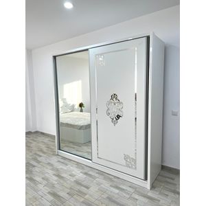 Dressing Milano cu oglinda, culoare alb, 200 x 206 x 60 cm, usi glisante