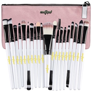 Set 20 pensule machiaj, zenifique, par sintetic, cu etui, maner alb