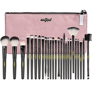 Set 25 pensule machiaj, zenifique, par sintetic, cu etui, maner negru