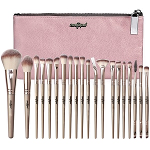 Set 20 pensule machiaj, zenifique, par sintetic, cu maner nude si etui