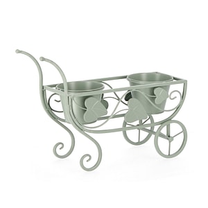 Suport decorativ tip carucior, Metal, 48x19x31 cm, Verde