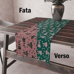 Napron, model de Craciun, Chris Double 2, cu doua fete, Lurex, Rosu/Verde - 45x220cm