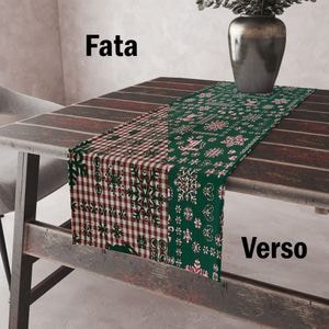 Napron, model de Craciun, Chris Double 3, cu doua fete, Lurex, Rosu/Verde - 45x180cm