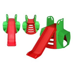 Tobogan cu tunel pentru copii DacEnergy, din plastic, durabil, stabil, 180x98x105 cm, verde si rosu