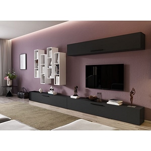 Mobila living Pati 114, gri antracit, 370 x 26.7 x 180 cm