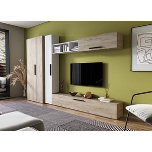 Mobila living Pati 080, stejar-alb, 393.8 x 35 x 185 cm