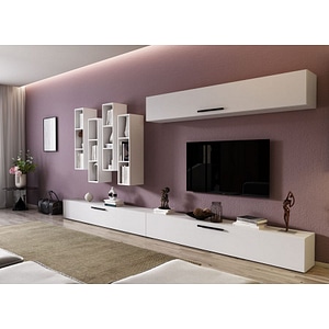 Mobila living Pati 051, alb mat, 180 x 26.7 x 370 cm