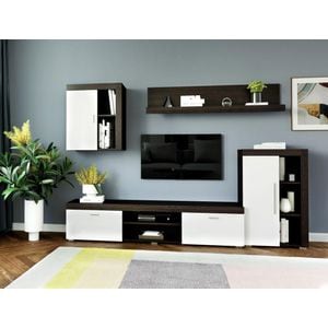 Mobila living Milan Configuratia 3, alb-wenge, 240 x 35.2 x 182 cm