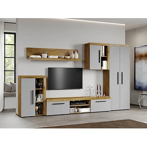 Mobila living Atena-C05, gri, 307.6 x 35.2 x 182 cm
