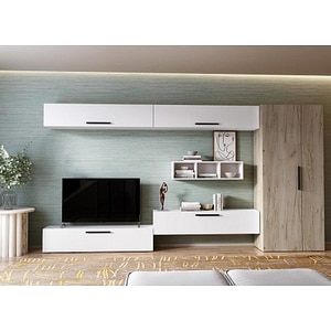 Mobila living Pati 105, alb-crem, 355 x 35 x 185 cm