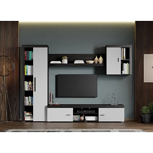 Mobila living Milan Configuratia 2, alb-wenge, 259 x 35.2 x 182 cm