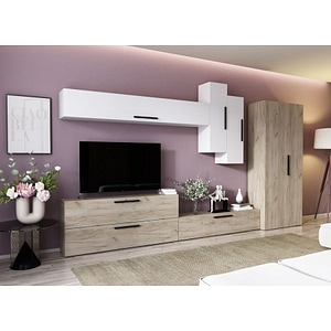 Mobila living Pati 047, stejar-alb, 355.8 x 35 x 195 cm