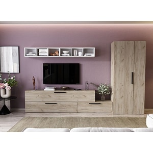 Mobila living Pati 055, stejar-alb, 309.8 x 35 x 185 cm