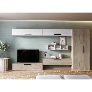 Mobila living Pati 104, stejar-alb, 355.8 x 35 x 185 cm