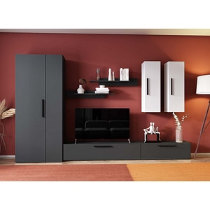 Mobila living Pati 163, alb-antracit, 309 x 35 x 185 cm
