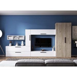 Mobila living Pati 045, alb-crem, 355 x 35 x 185 cm