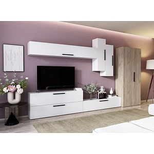 Mobila living Pati 048, alb-crem, 355 x 35 x 195 cm