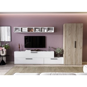 Mobila living Pati 057, alb-crem, 309 x 35 x 185 cm