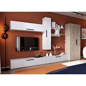 Mobila living Pati 063, alb-crem, 355 x 35 x 190 cm