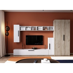 Mobila living Pati 075, alb-crem, 293 x 35 x 185 cm