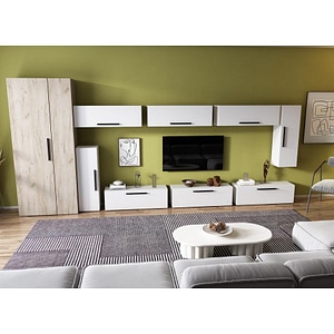 Mobila living Pati 084, alb-crem, 414 x 35 x 185 cm