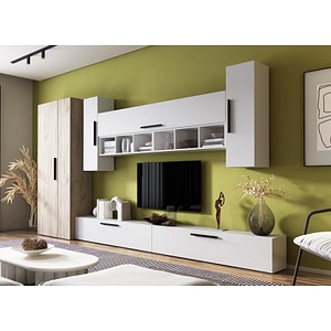 Mobila living Pati 087, alb-crem, 355 x 35 x 185 cm