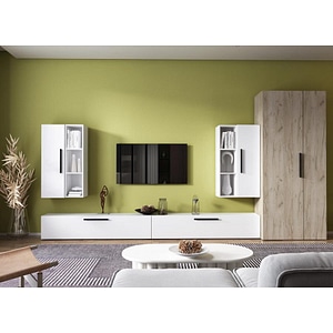 Mobila living Pati 090, alb-crem, 355 x 35 x 185 cm