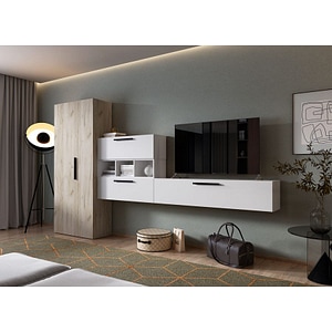 Mobila living Pati 006, alb-crem, 309 x 35 x 185 cm