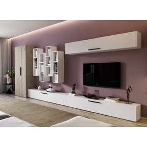 Mobila living Pati 051, alb-crem, 449 x 35 x 185 cm