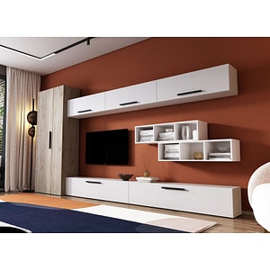 Mobila living Pati 072, alb-crem, 355 x 35 x 185 cm