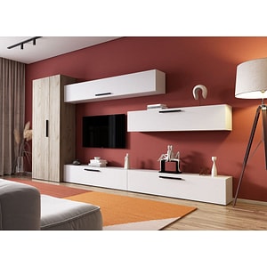 Mobila living Pati 024, alb-crem, 355 x 35 x 185 cm