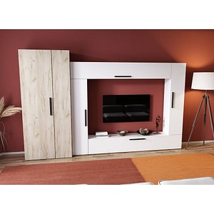 Mobila living Pati 026, alb-crem, 293 x 35 x 185 cm