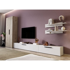 Mobila living Pati 060, alb-crem, 309 x 35 x 185 cm