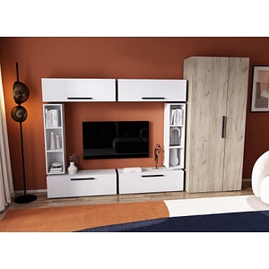 Mobila living Pati 069, alb-crem, 276 x 35 x 185 cm